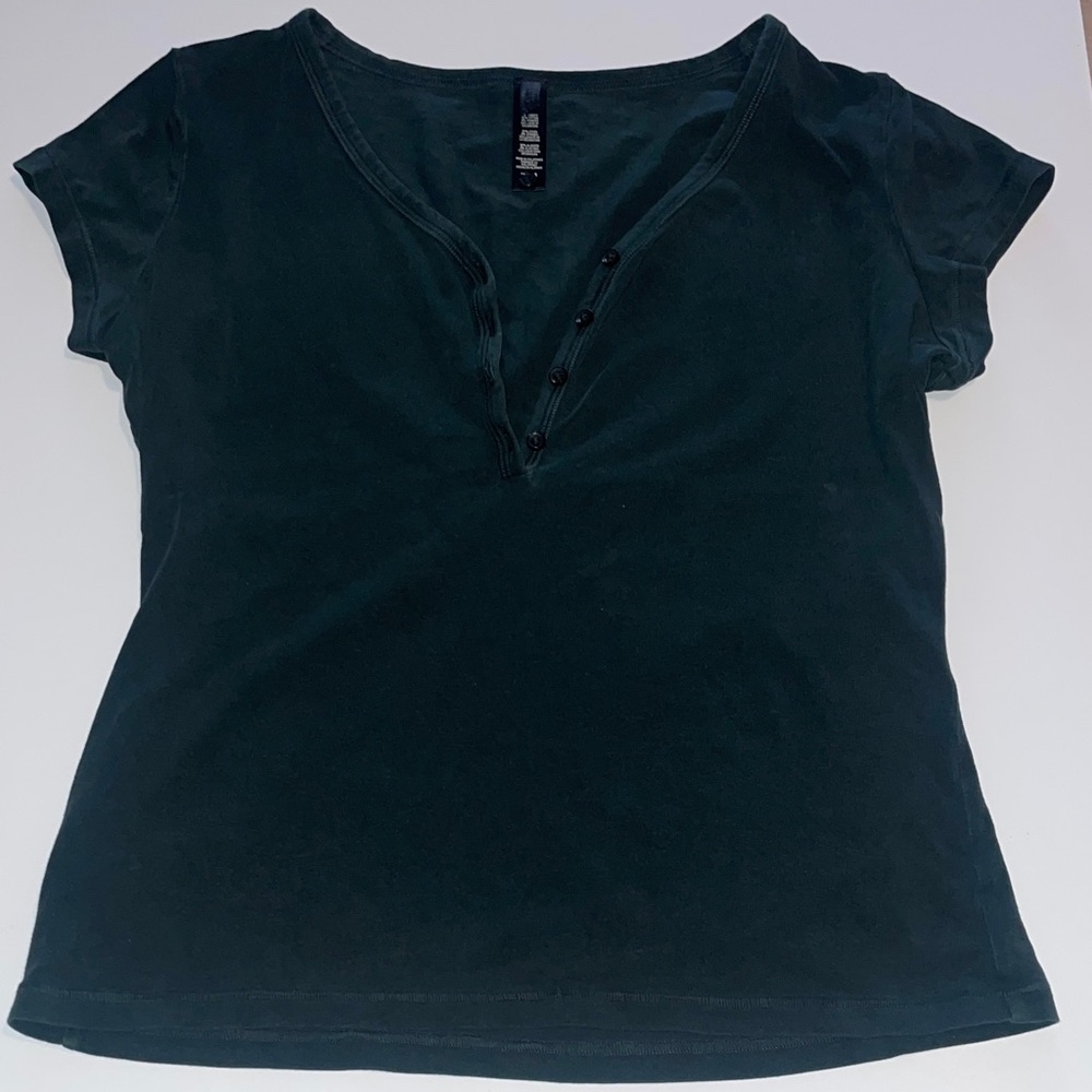 SKIMS Black Short Sleeve Henley Top